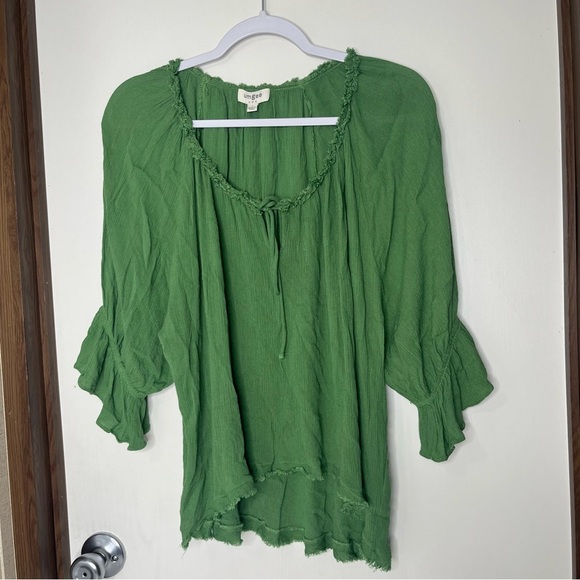Umgee Tops - Umgee Green Bell Sleeve Ruffled Blouse